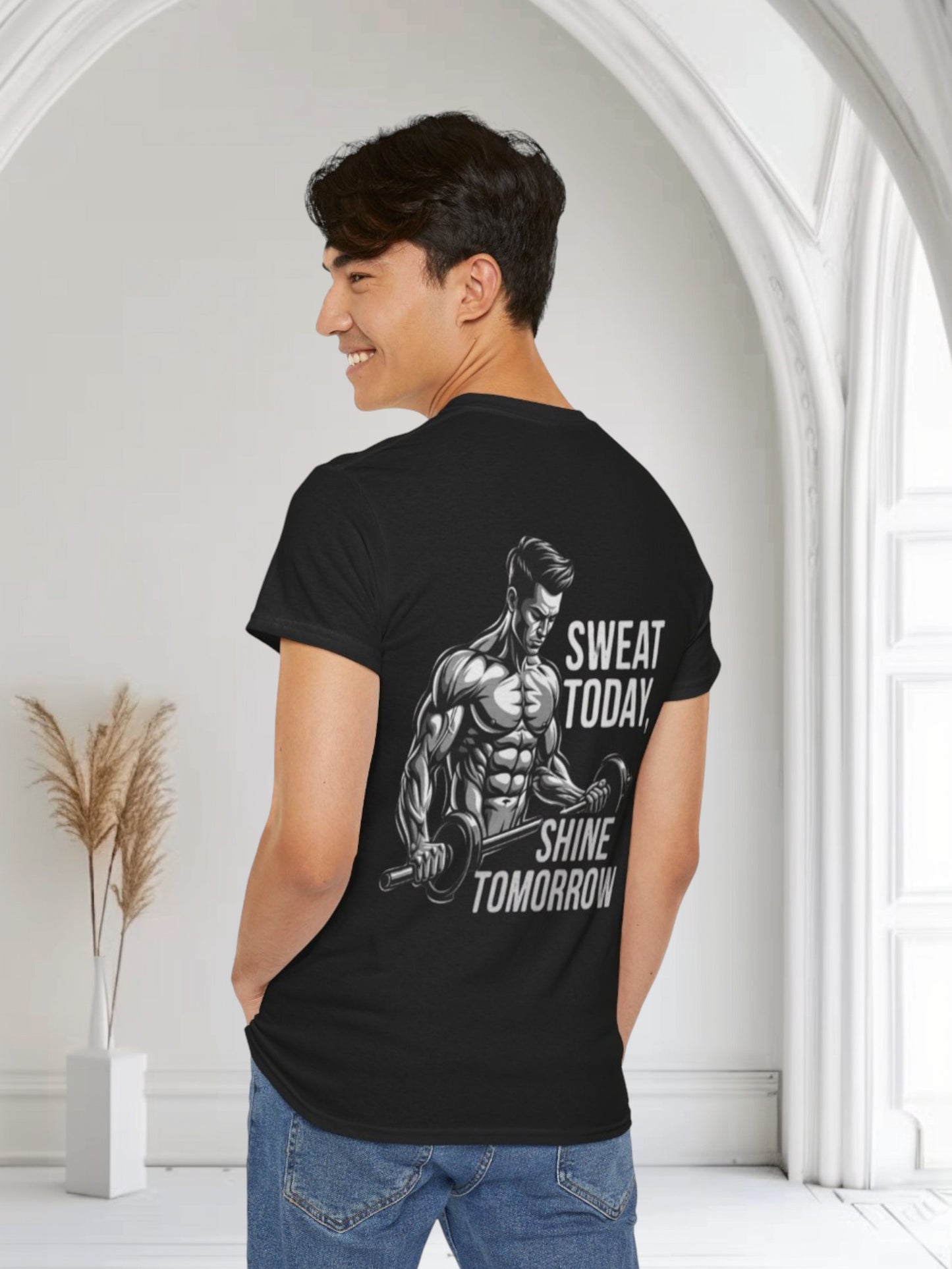 Sweat Today, Shine Tomorrow Motivational Gym Tee – Men's Athletic Fit