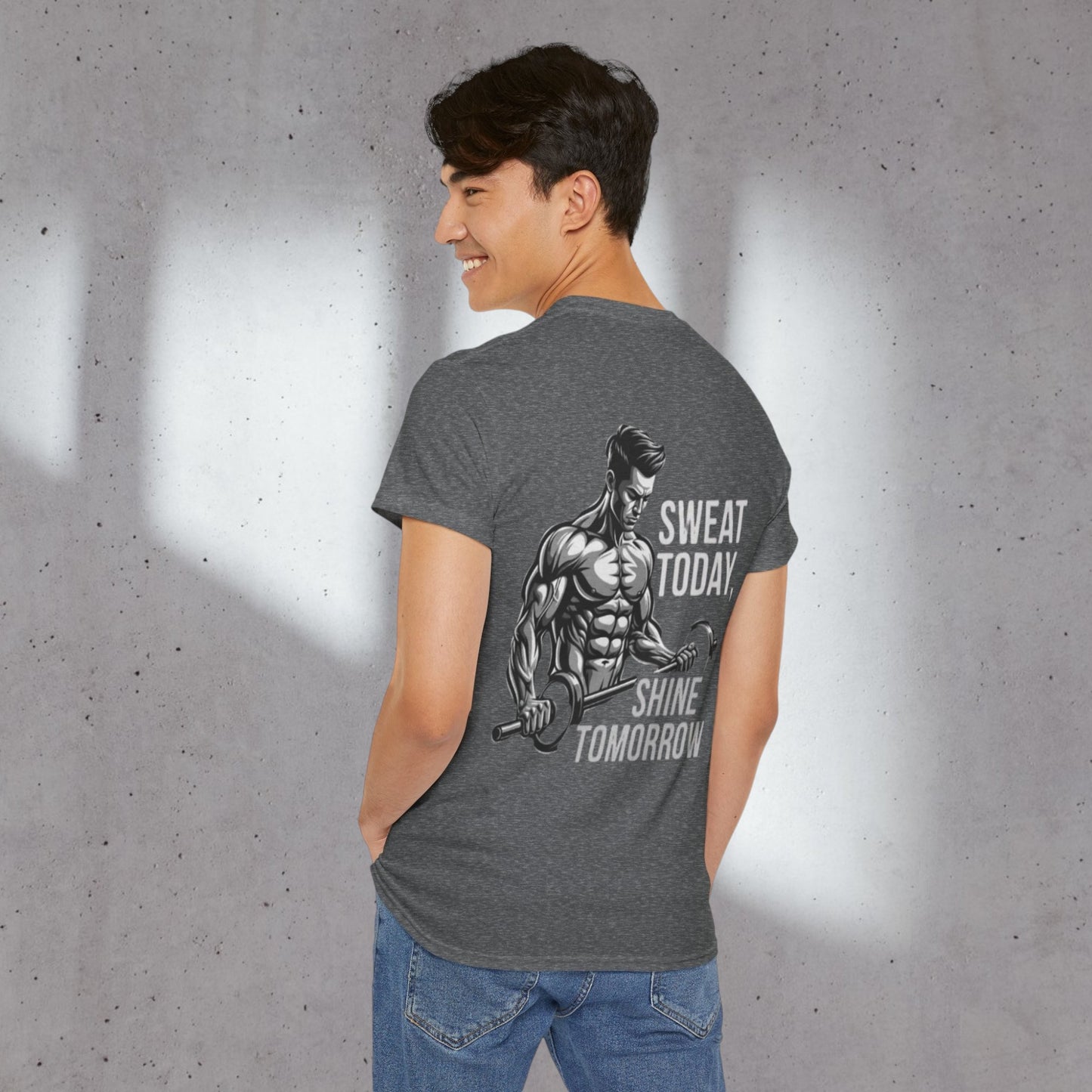 Sweat Today, Shine Tomorrow Motivational Gym Tee – Men's Athletic Fit