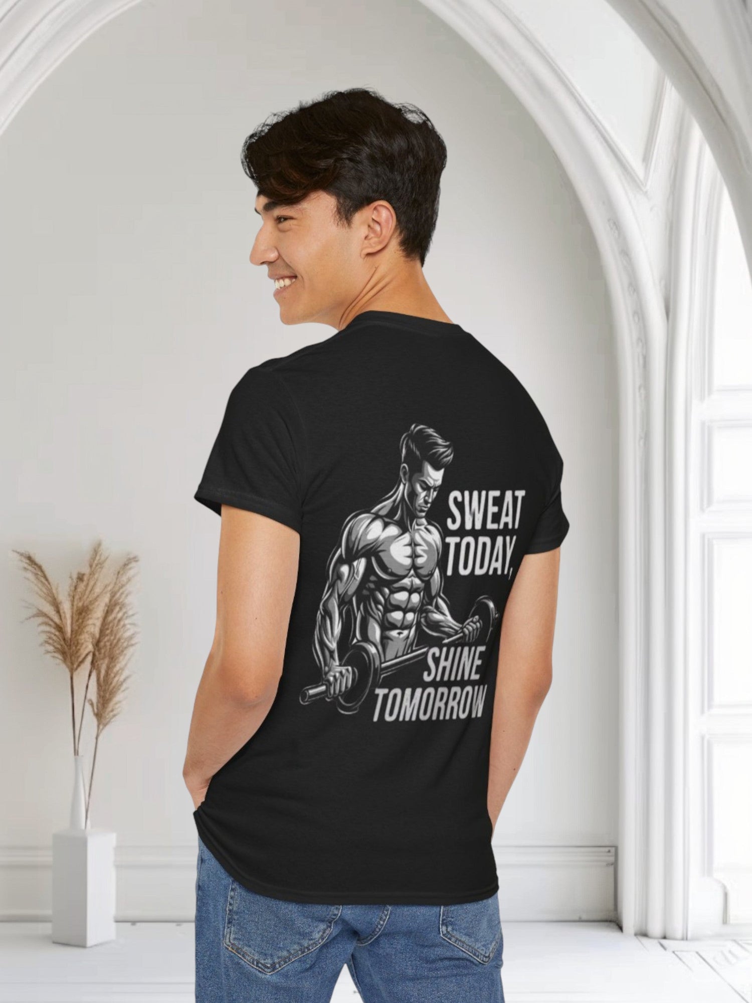 Sweat Today, Shine Tomorrow" Motivational Gym Tee – Men's Athletic Fit