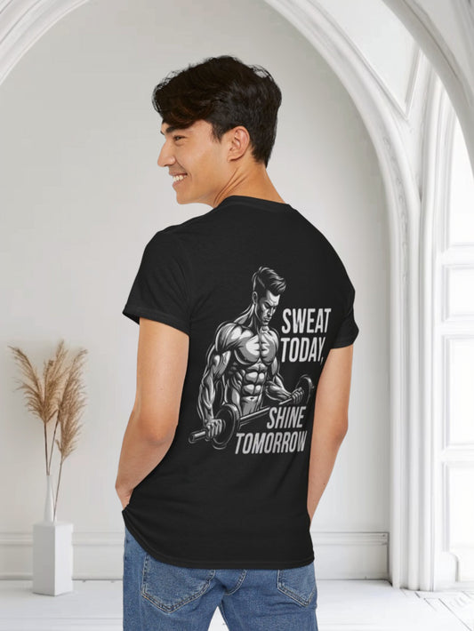 Sweat Today, Shine Tomorrow Motivational Gym Tee – Men's Athletic Fit